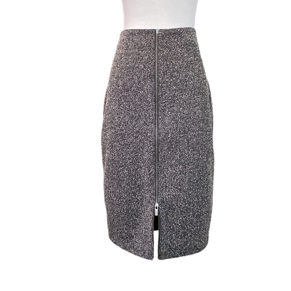 Halogen Womens Front Zipper Knee Length Pencil Skirt Grey Black